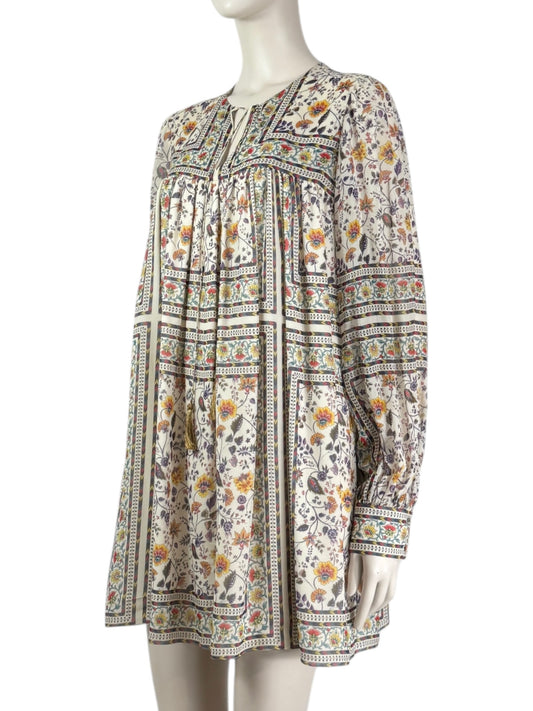 Saint Laurent  Hedi Slimane - Resort 2015  - Mini dress in ecru silk crepe printed with a multicoloured floral motif