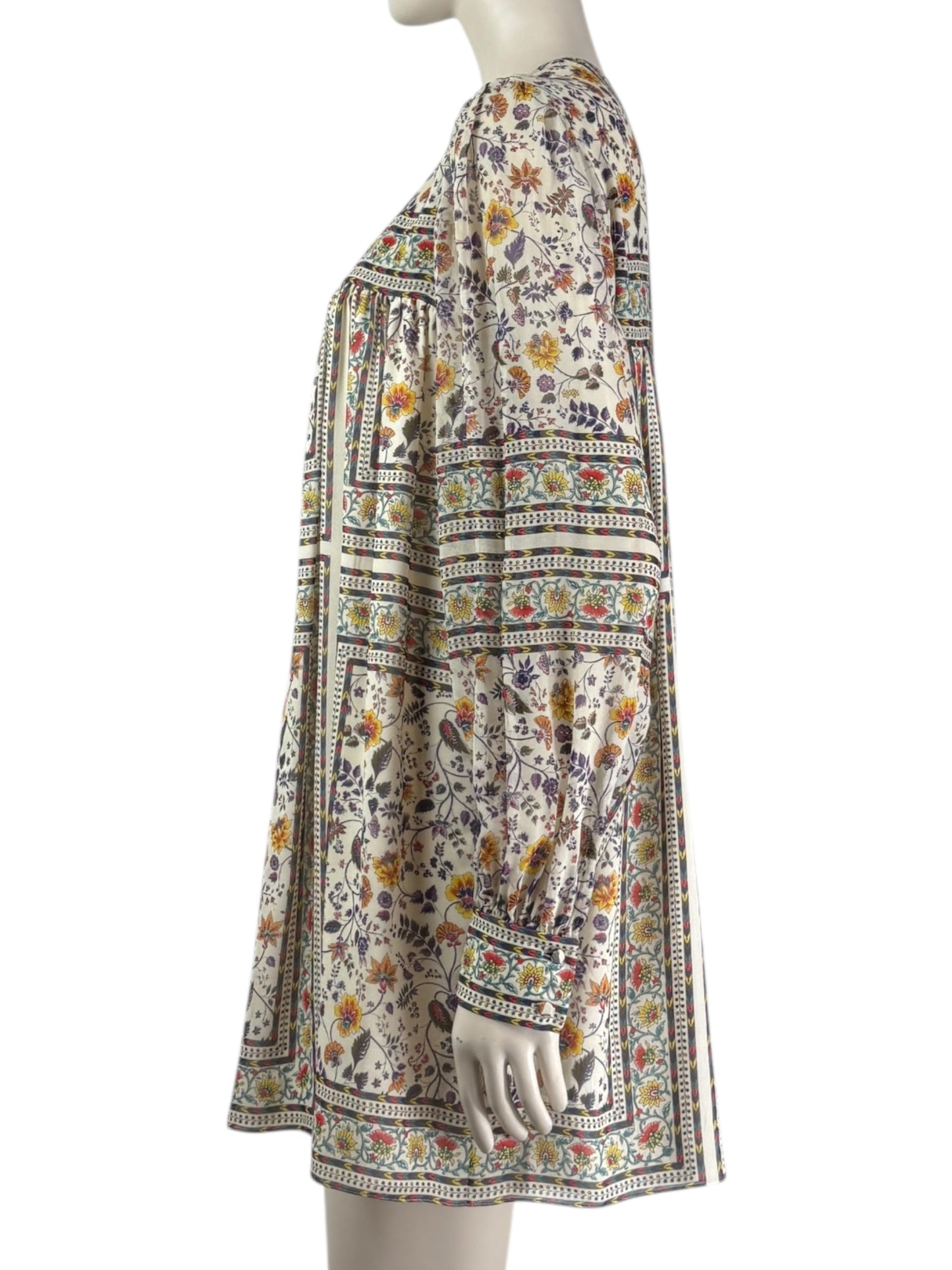 Saint Laurent  Hedi Slimane - Resort 2015  - Mini dress in ecru silk crepe printed with a multicoloured floral motif