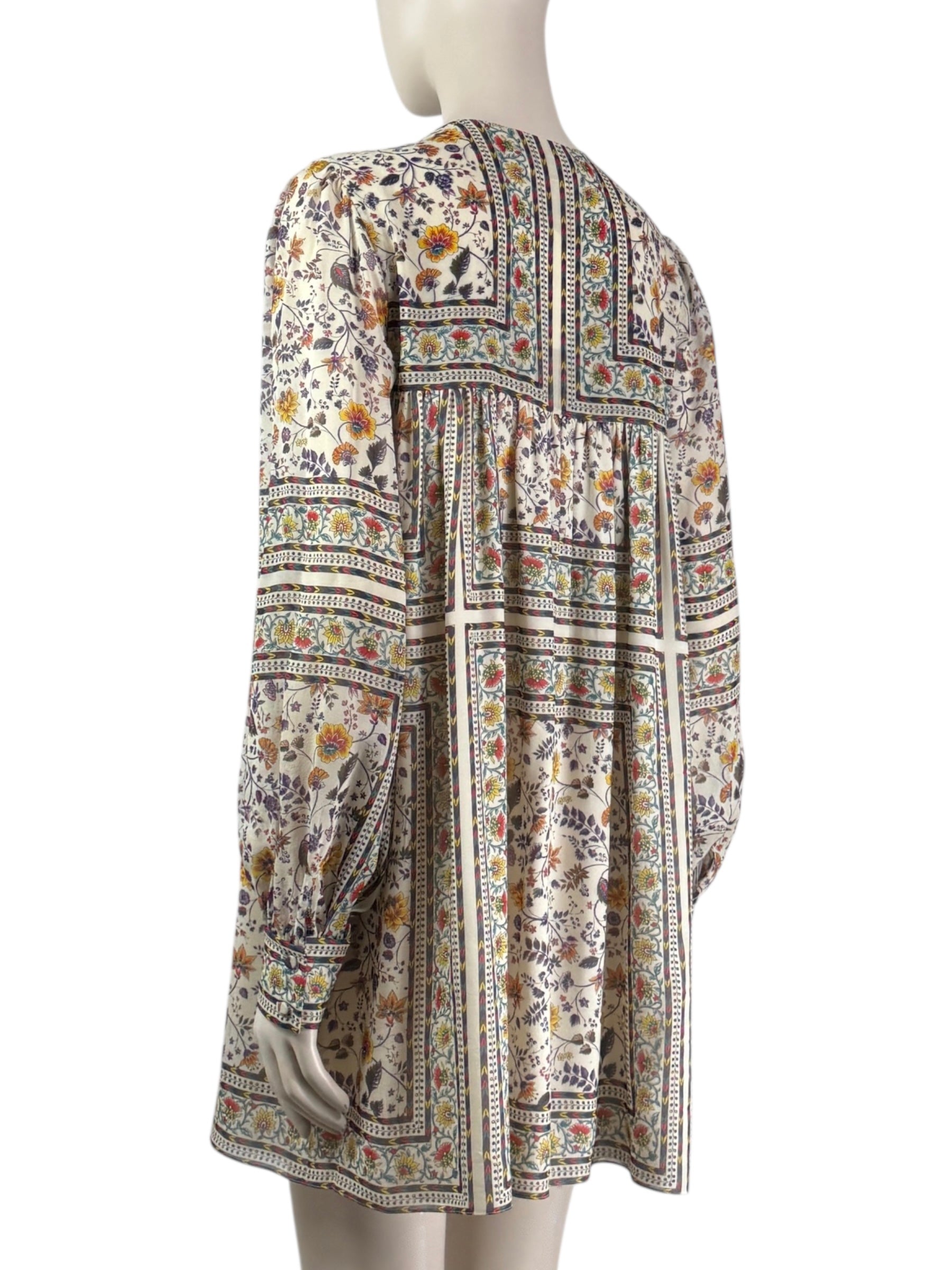 Saint Laurent  Hedi Slimane - Resort 2015  - Mini dress in ecru silk crepe printed with a multicoloured floral motif
