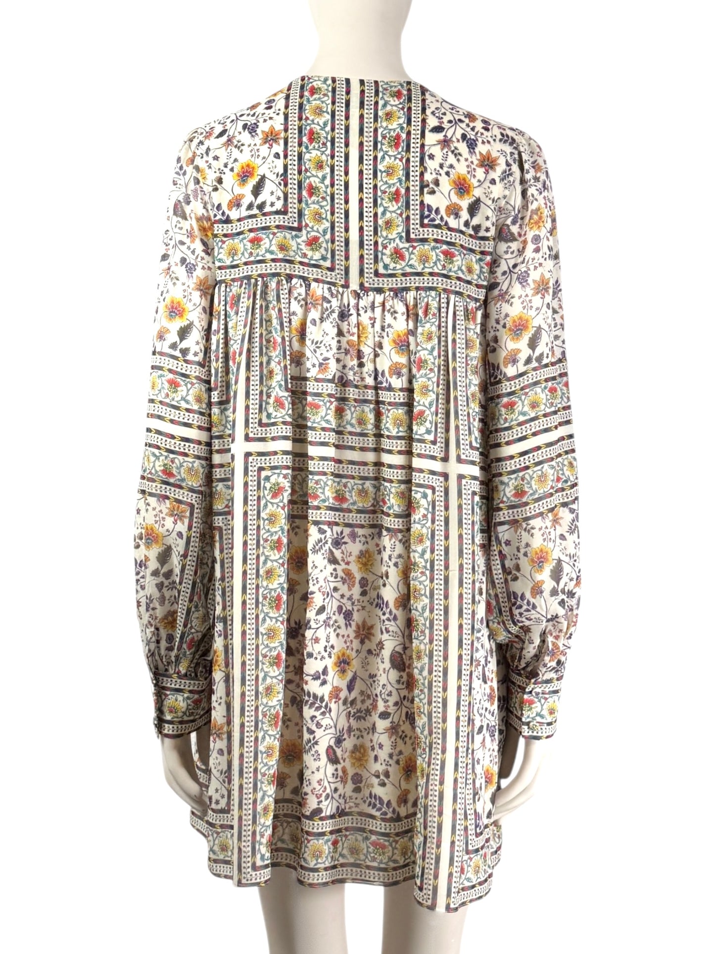 Saint Laurent  Hedi Slimane - Resort 2015  - Mini dress in ecru silk crepe printed with a multicoloured floral motif