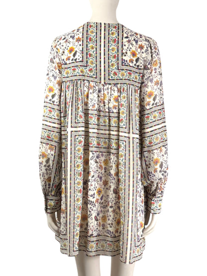 Saint Laurent  Hedi Slimane - Resort 2015  - Mini dress in ecru silk crepe printed with a multicoloured floral motif
