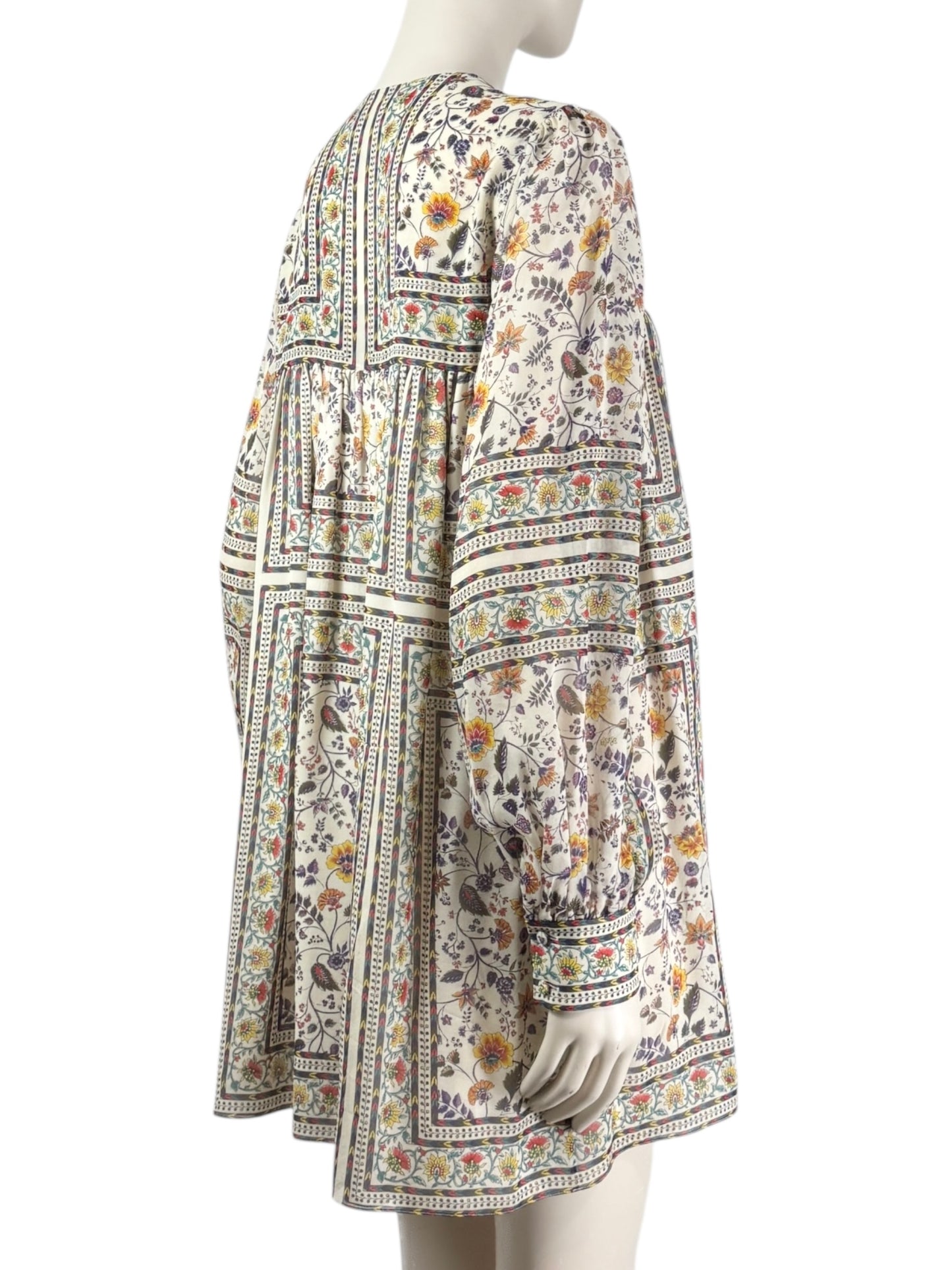 Saint Laurent  Hedi Slimane - Resort 2015  - Mini dress in ecru silk crepe printed with a multicoloured floral motif