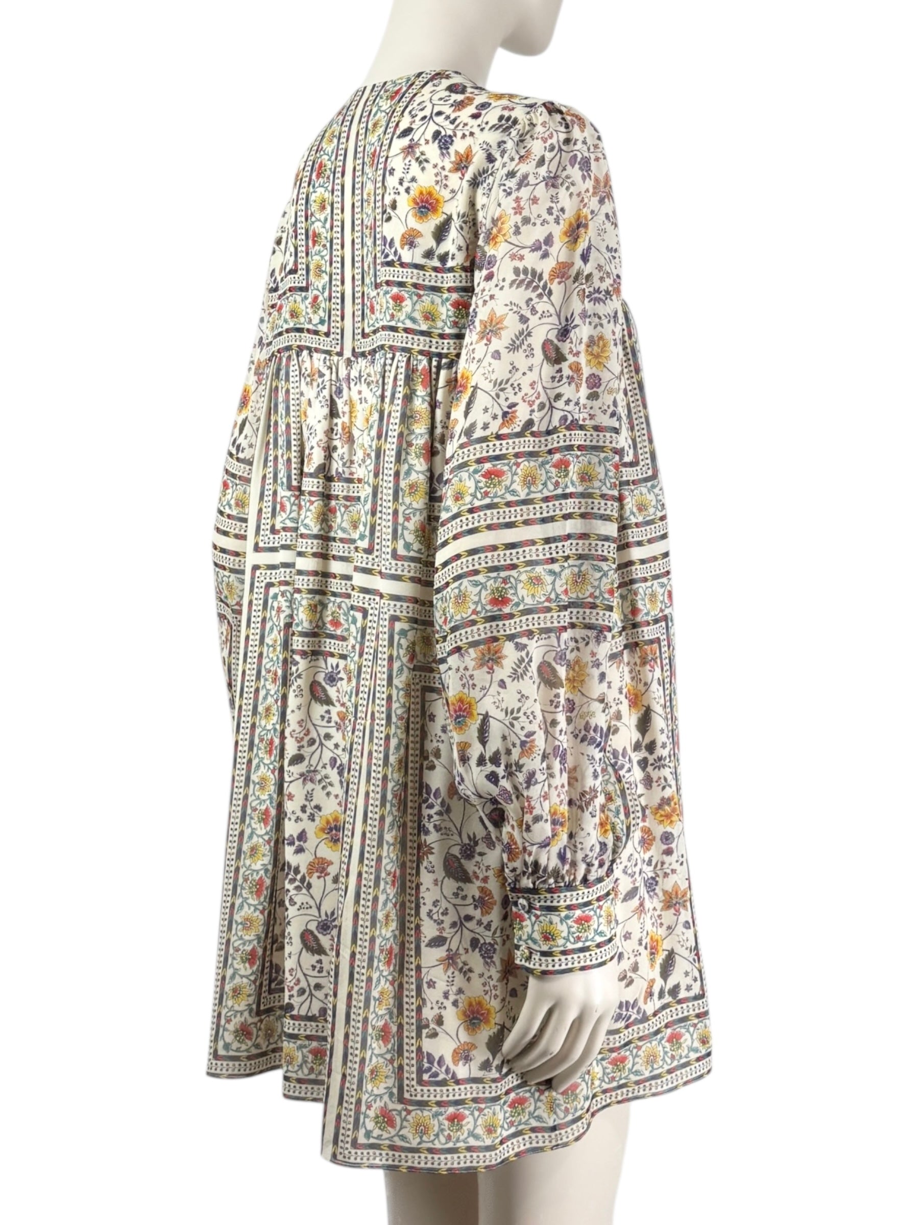 Saint Laurent  Hedi Slimane - Resort 2015  - Mini dress in ecru silk crepe printed with a multicoloured floral motif