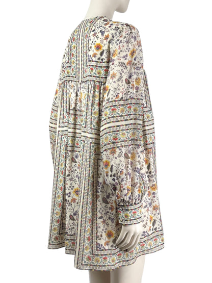 Saint Laurent  Hedi Slimane - Resort 2015  - Mini dress in ecru silk crepe printed with a multicoloured floral motif