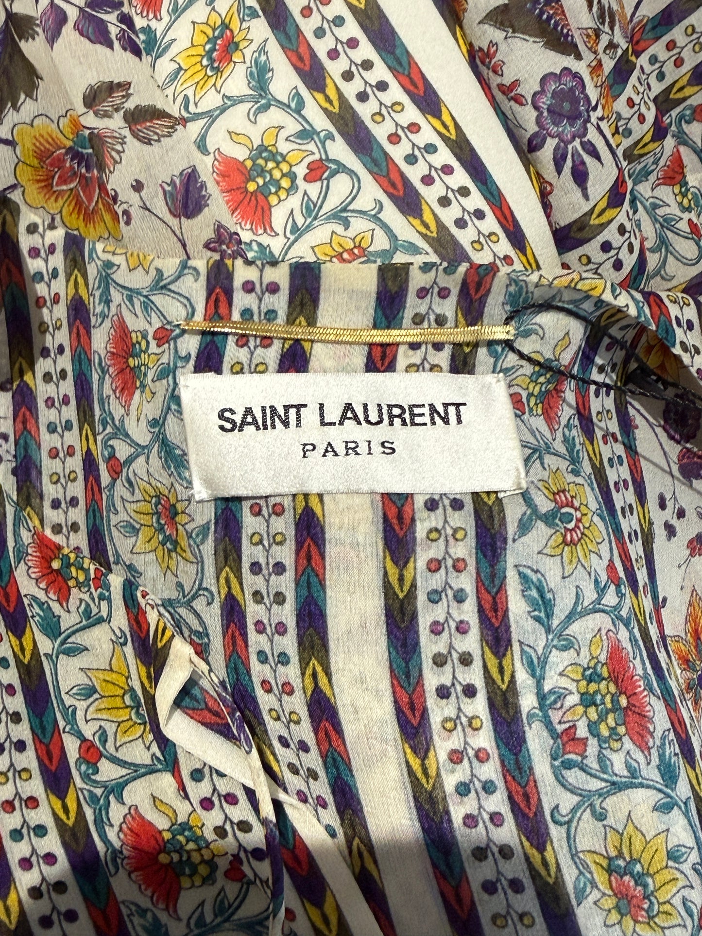 Saint Laurent  Hedi Slimane - Resort 2015  - Mini dress in ecru silk crepe printed with a multicoloured floral motif
