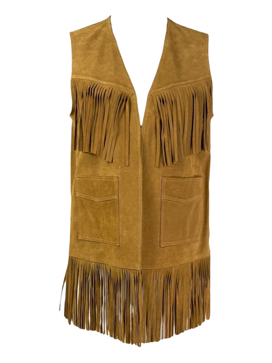 Saint Laurent  Hedi Slimane - Resort 2015  - Sleeveless vest in gold fringed suede calfskin