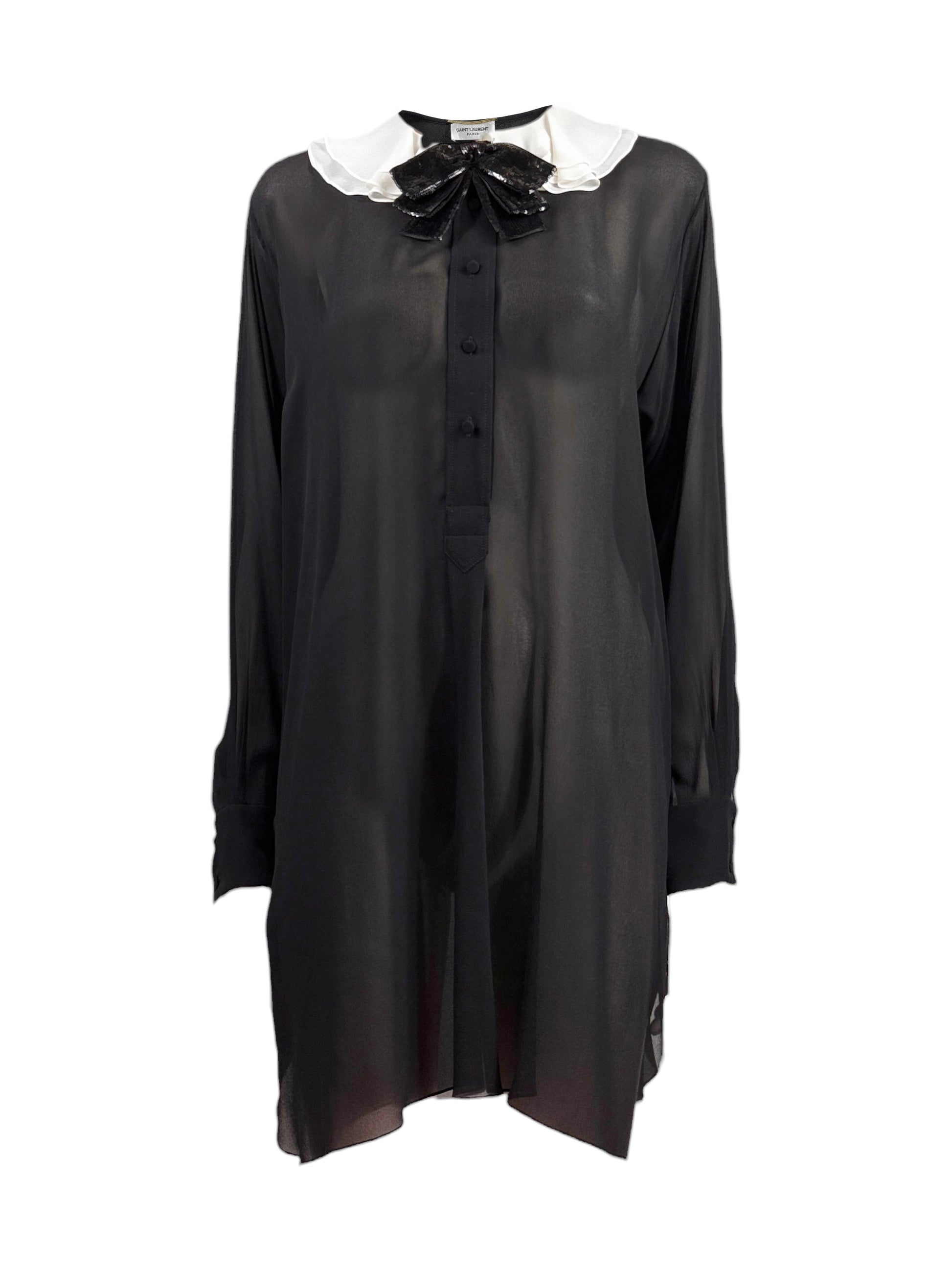 Saint Laurent Hedi Slimane Fall 2013 Look 22 Mini black ecru crepe dress
