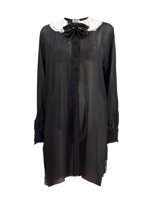 Saint Laurent Hedi Slimane Fall 2013 Look 22 Mini black ecru crepe dress