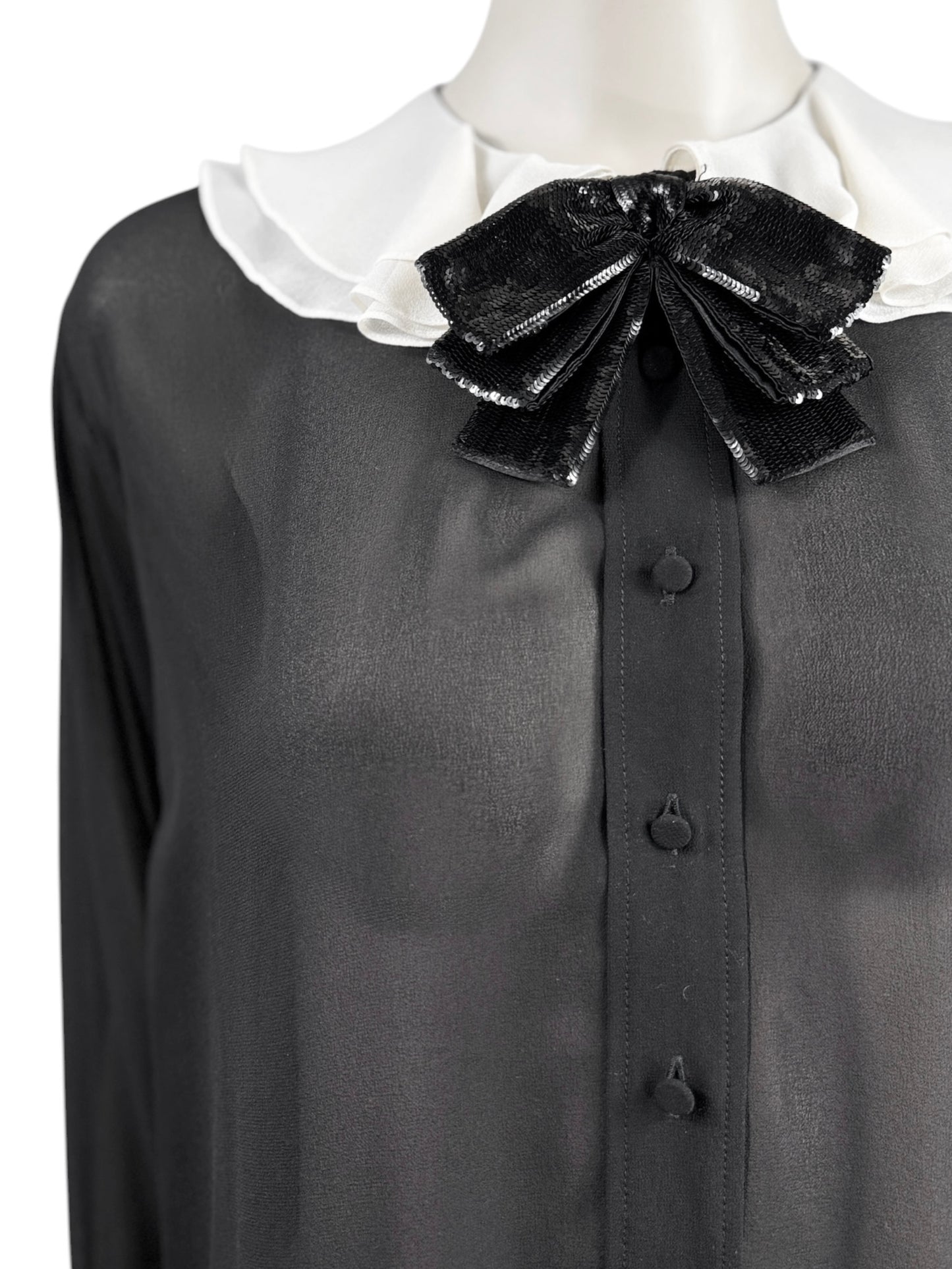 Saint Laurent Hedi Slimane Fall 2013 Look 22 Mini black ecru crepe dress