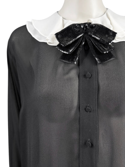 Saint Laurent Hedi Slimane Fall 2013 Look 22 Mini black ecru crepe dress