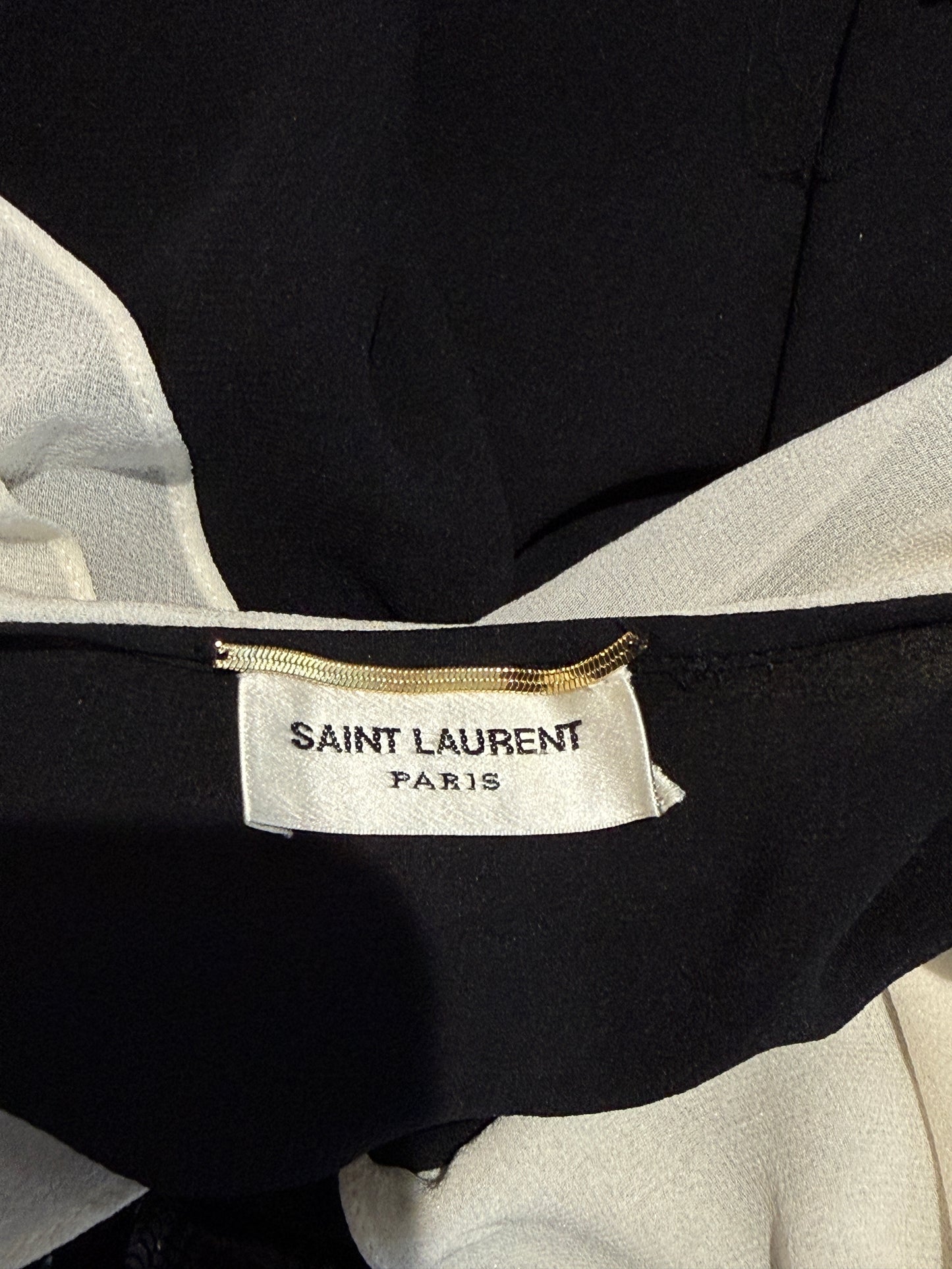 Saint Laurent Hedi Slimane Fall 2013 Look 22 Mini black ecru crepe dress