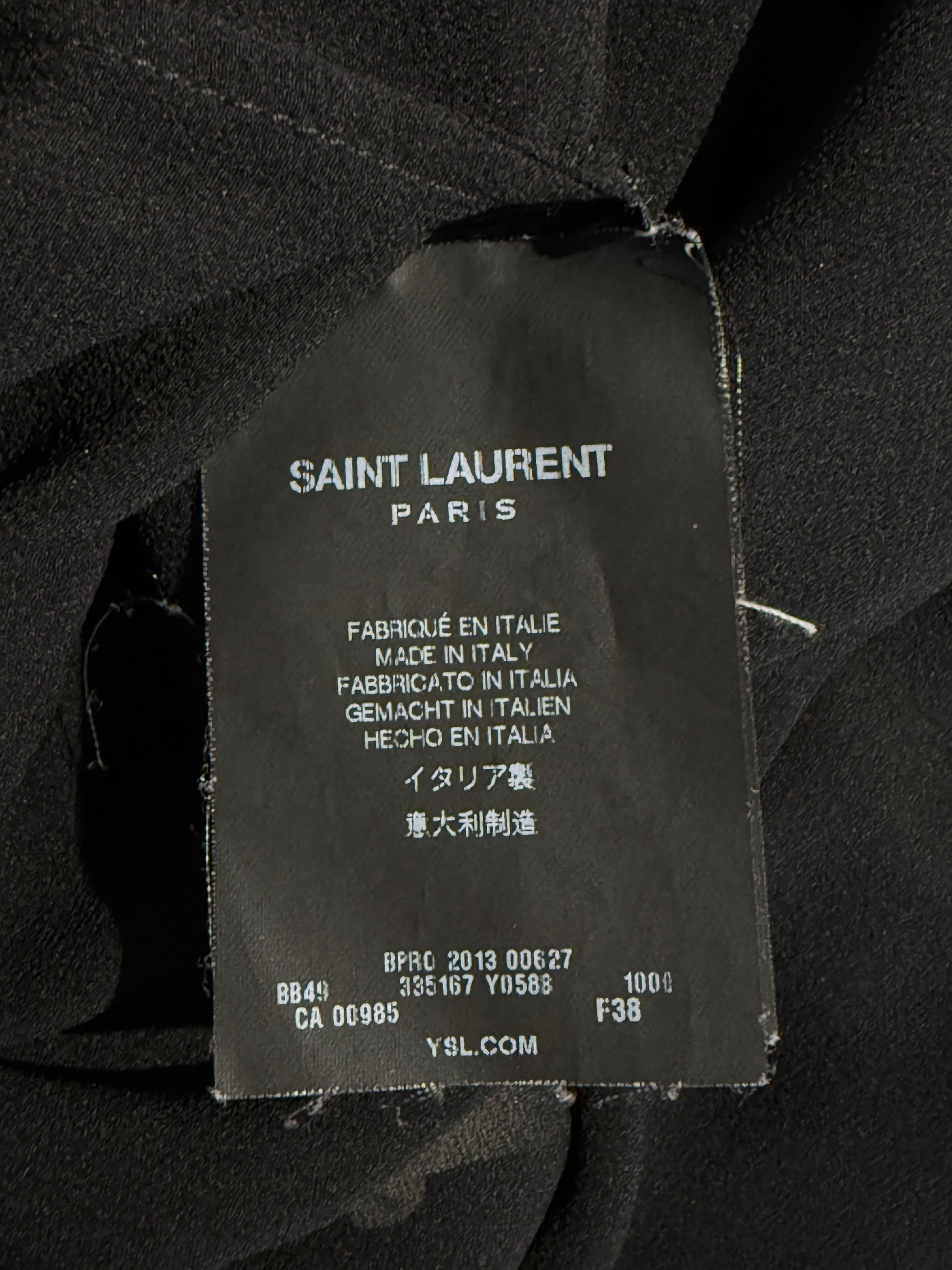 Saint Laurent Hedi Slimane Fall 2013 Look 22 Mini black ecru crepe dress