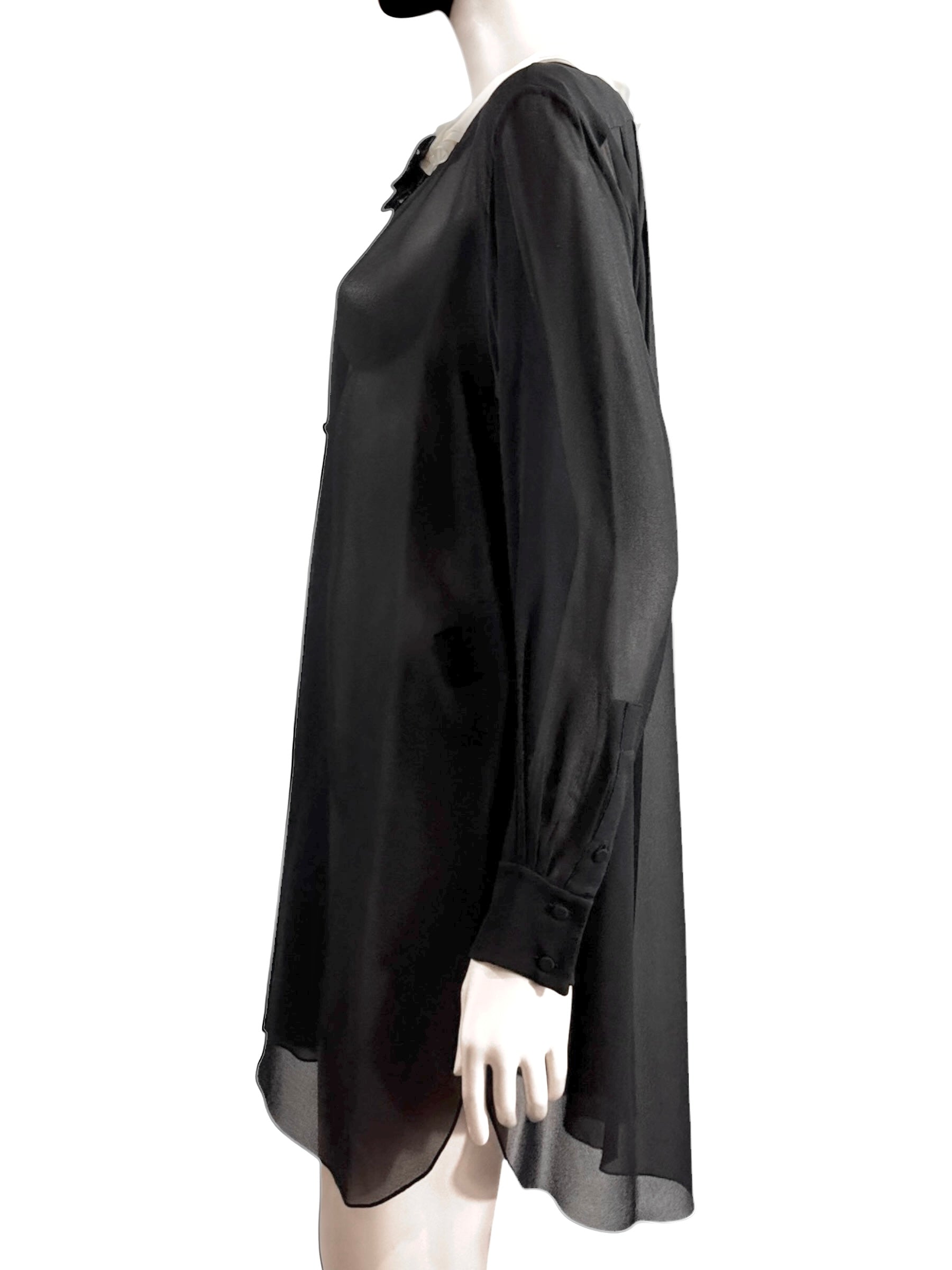 Saint Laurent Hedi Slimane Fall 2013 Look 22 Mini black ecru crepe dress