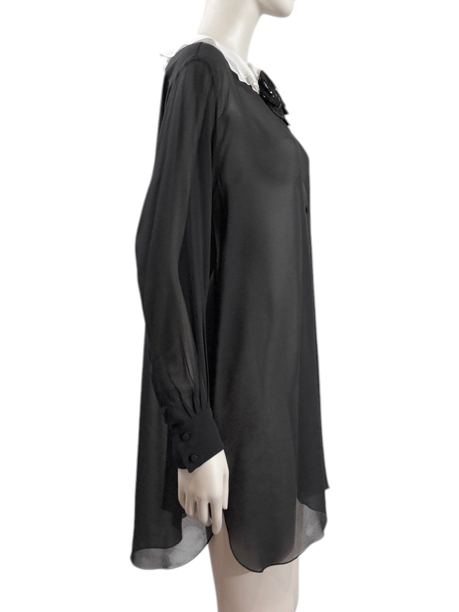 Saint Laurent Hedi Slimane Fall 2013 Look 22 Mini black ecru crepe dress