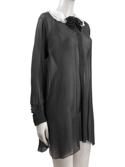 Saint Laurent Hedi Slimane Fall 2013 Look 22 Mini black ecru crepe dress
