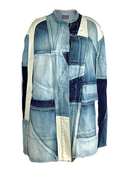 Saint Laurent Hedi Slimane Spring 2016 Look 12 Weshed denim patchwork cape