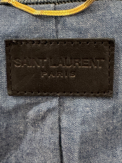 Saint Laurent Hedi Slimane Spring 2016 Look 12 Washed denim patchwork cape