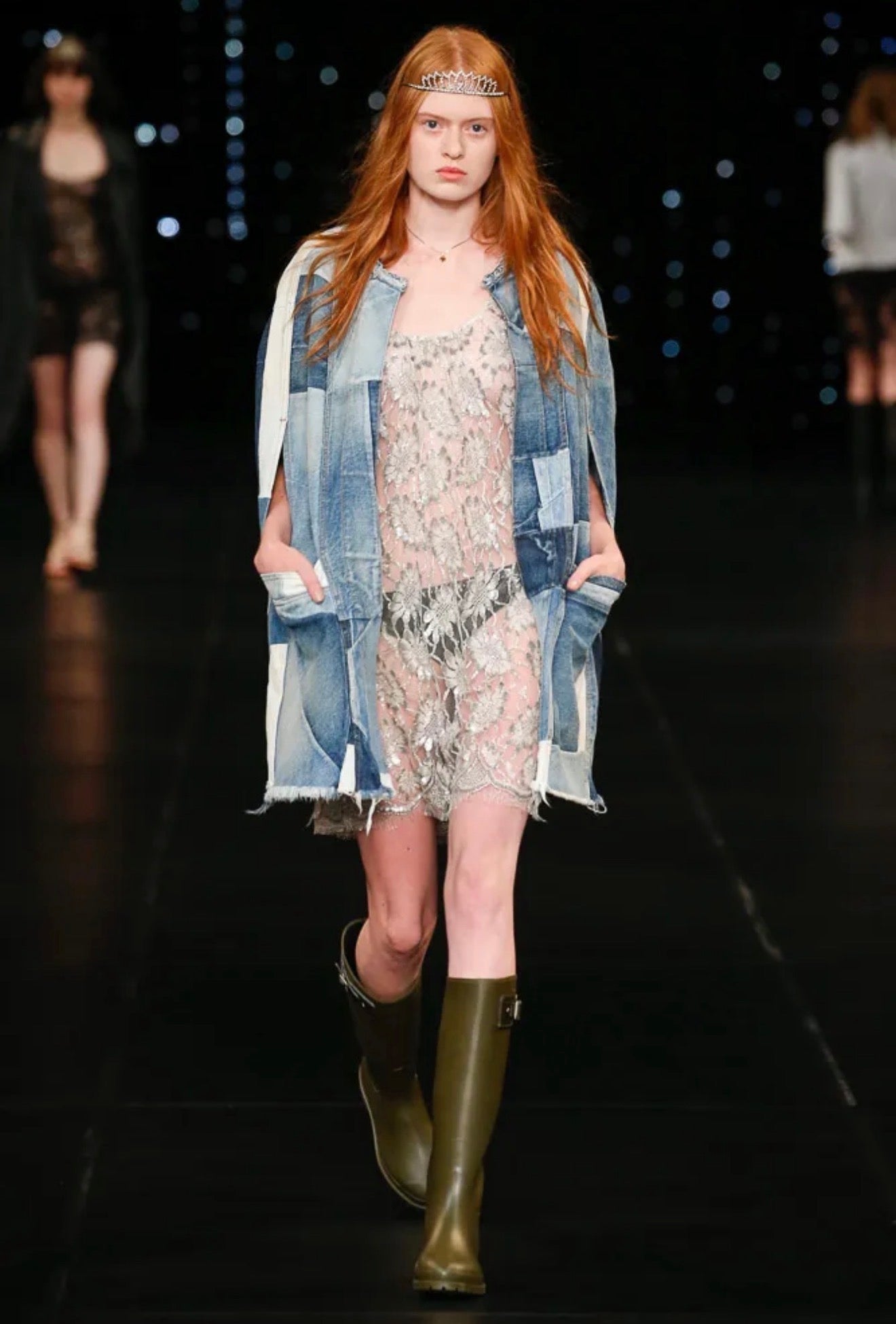 Saint Laurent Hedi Slimane Spring 2016 Look 12 Washed denim patchwork cape