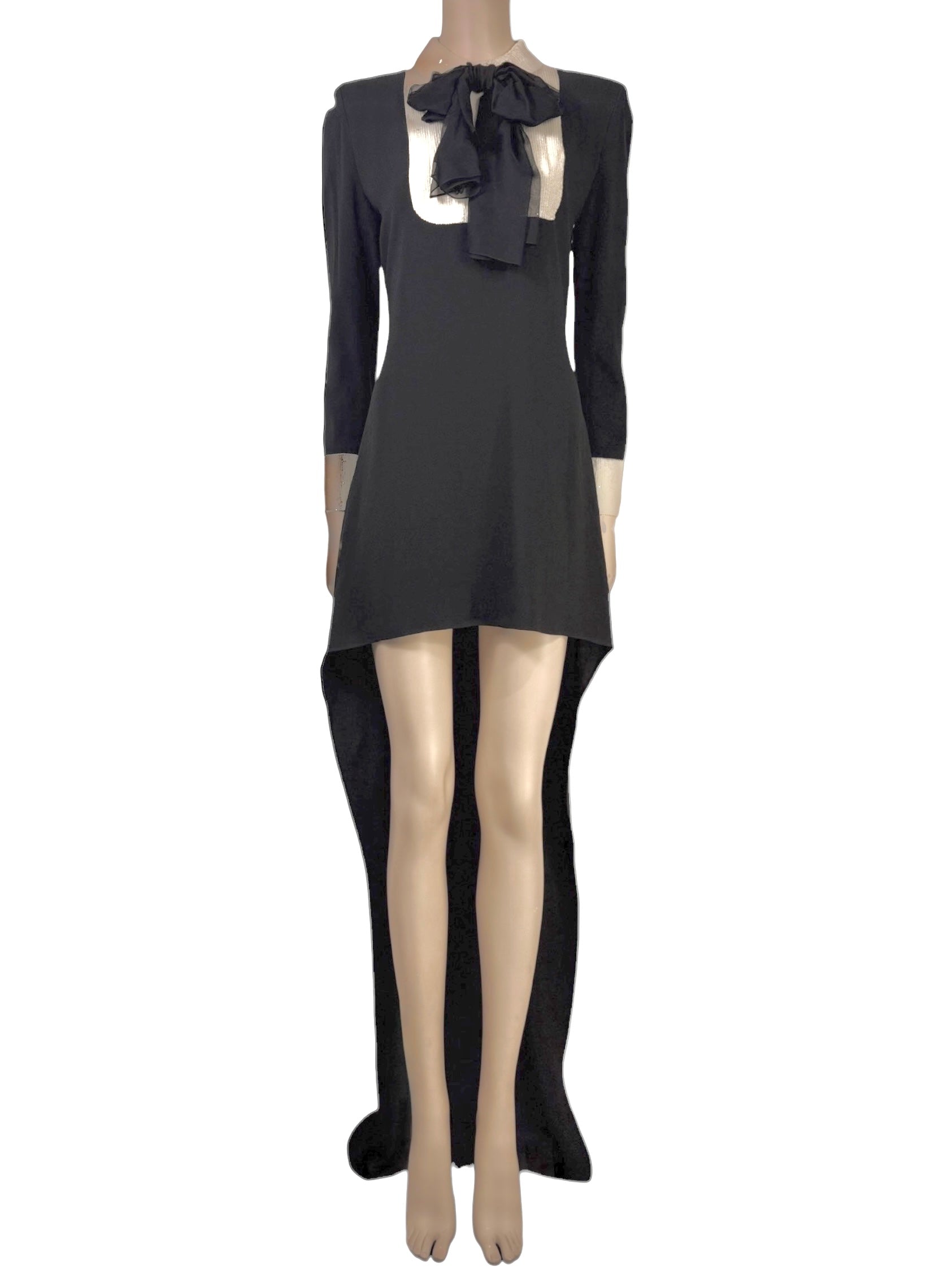 Saint Laurent X Hedi Slimane Spring/Summer 2013  Look 13  Black crepe tuxedo dress with train