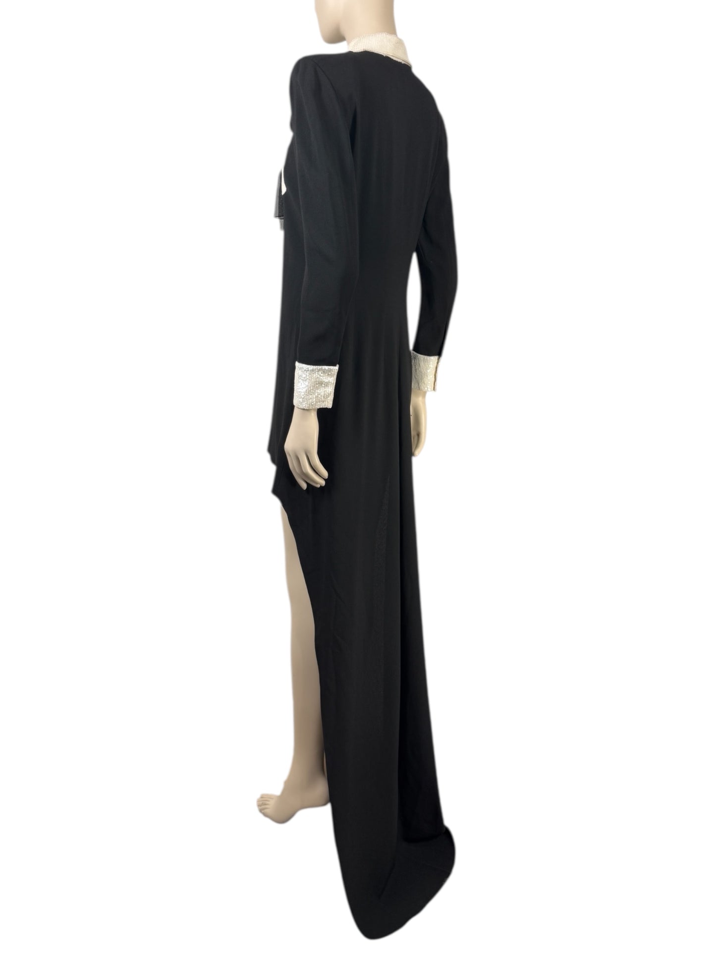 Saint Laurent X Hedi Slimane Spring/Summer 2013  Look 13  Black crepe tuxedo dress with train 2