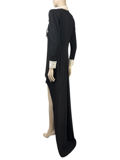 Saint Laurent X Hedi Slimane Spring/Summer 2013  Look 13  Black crepe tuxedo dress with train 2