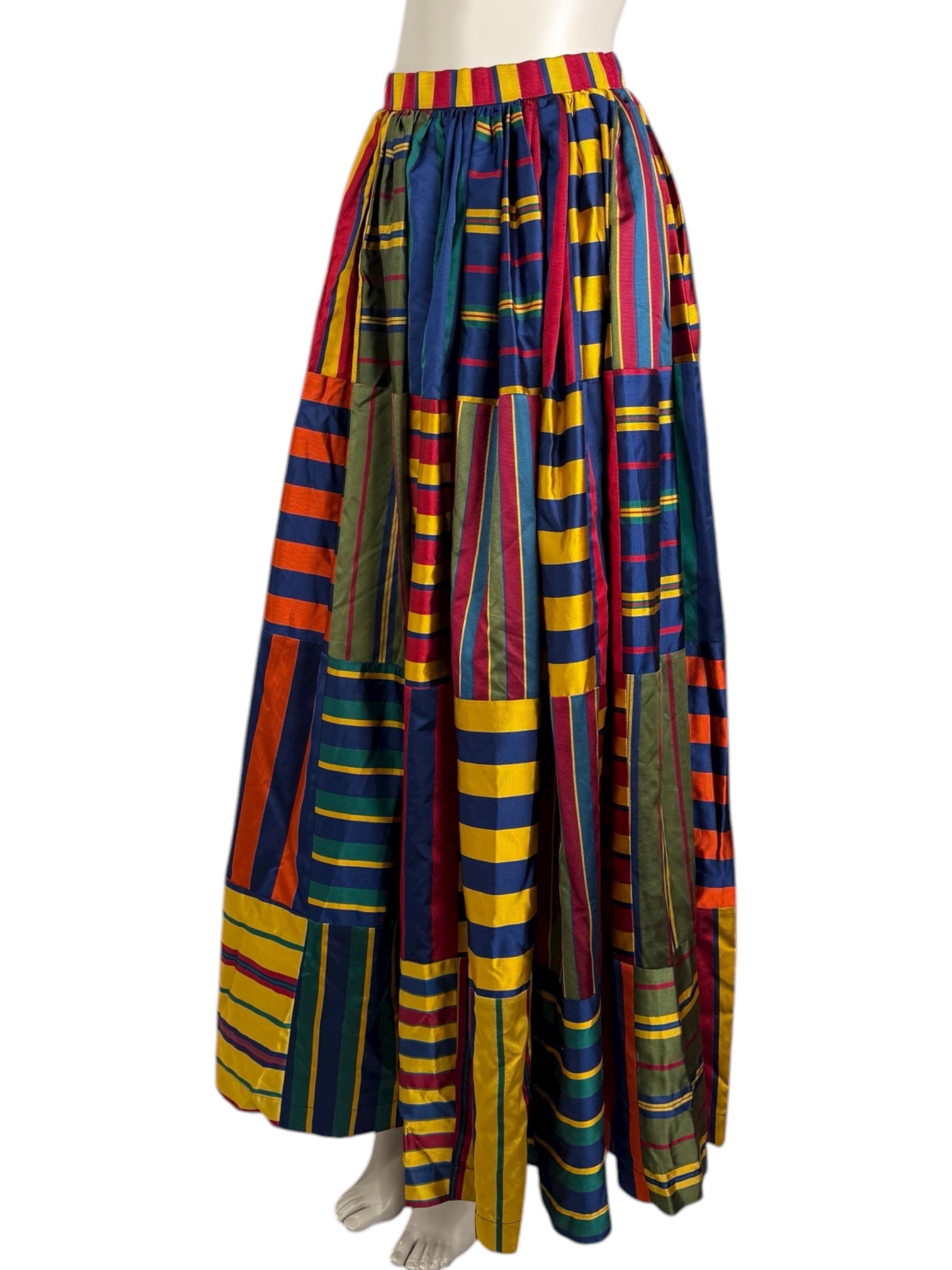 Todd Oldham circa 1990 - Long overskirt in patchwork of ottoman and multicolored striped silk