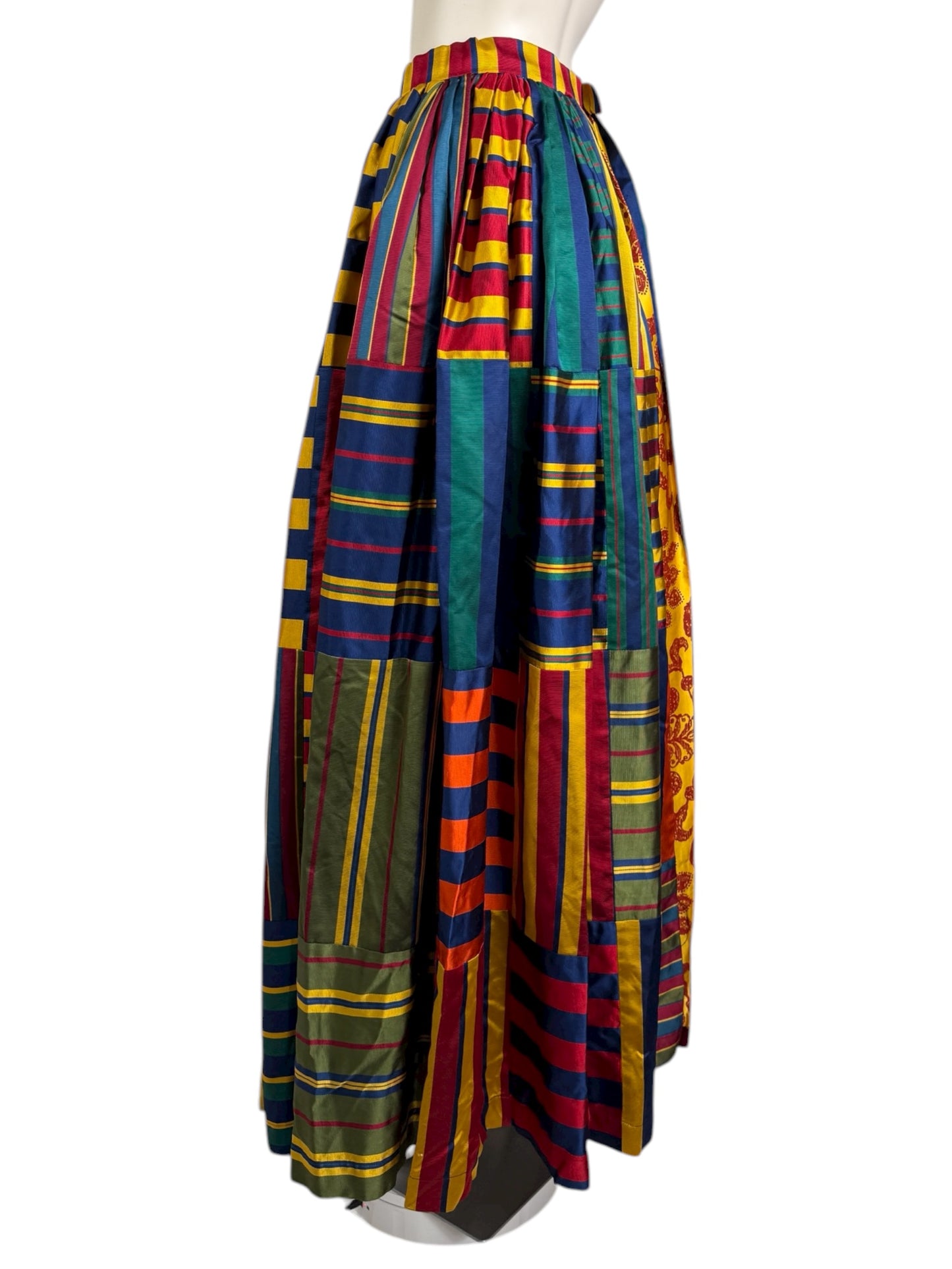 Todd Oldham circa 1990 - Long overskirt in patchwork of ottoman and multicolored striped silk