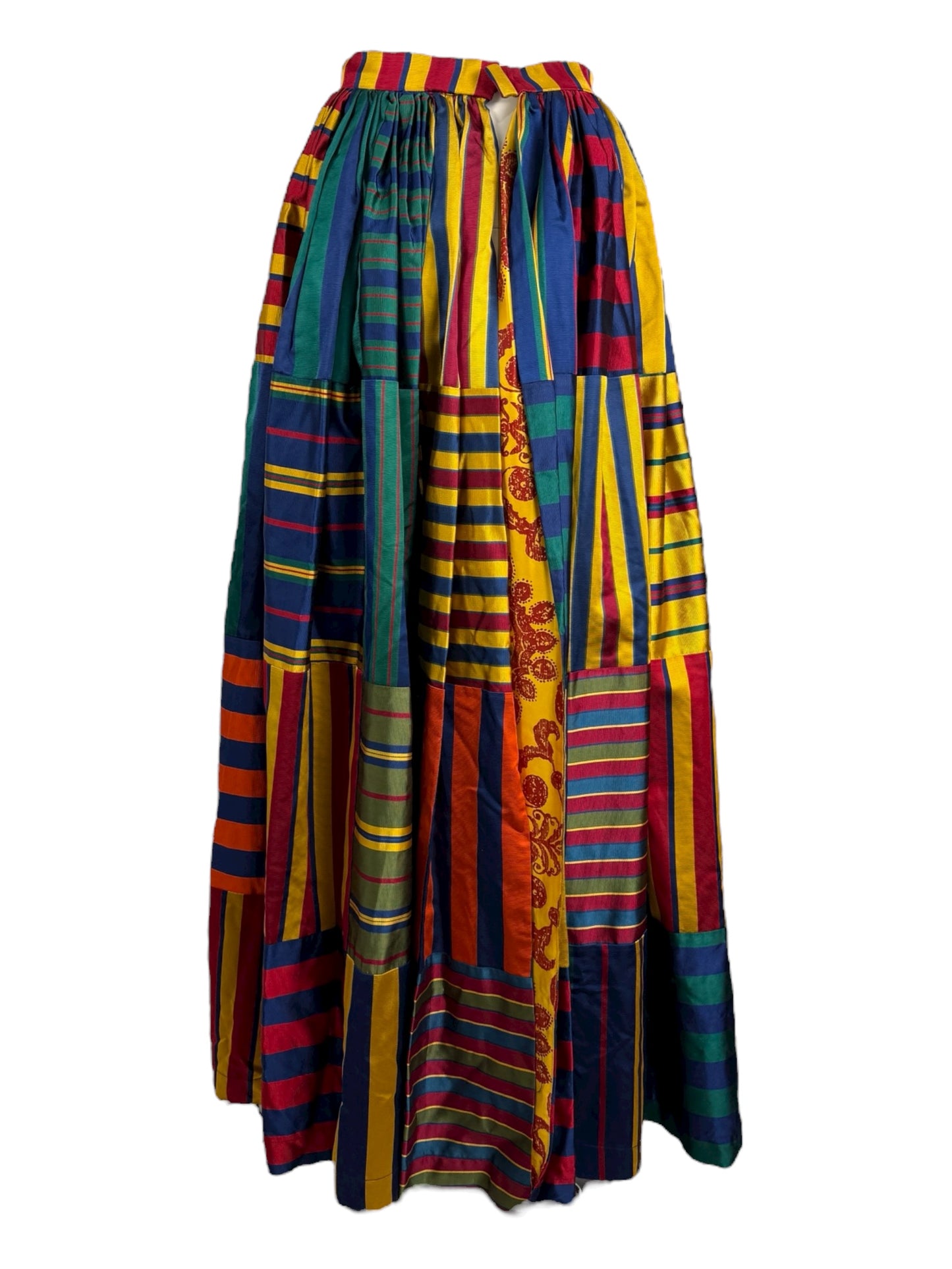 Todd Oldham circa 1990 - Long overskirt in patchwork of ottoman and multicolored striped silk
