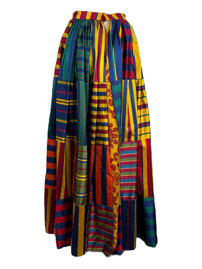 Todd Oldham circa 1990 - Long overskirt in patchwork of ottoman and multicolored striped silk