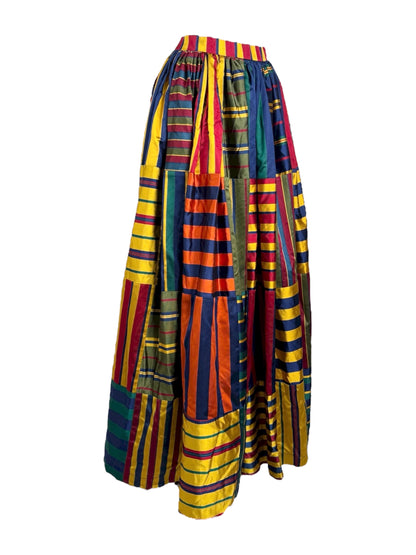 Todd_Oldham_circa_1990_-_Long_overskirt_in_patchwork_of_ottoman_and_multicolored_striped_silk_