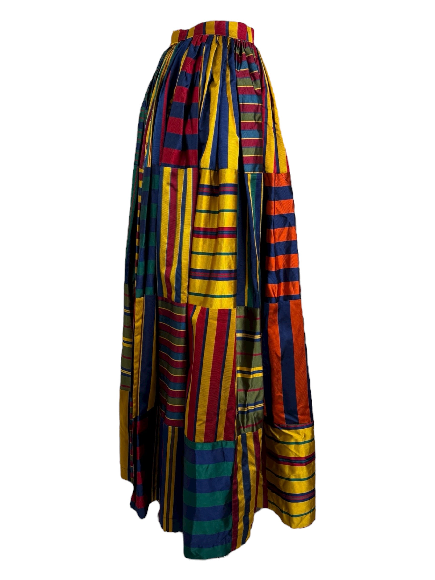 Todd_Oldham_circa_1990_-_Long_overskirt_in_patchwork_of_ottoman_and_multicolored_striped_silk_