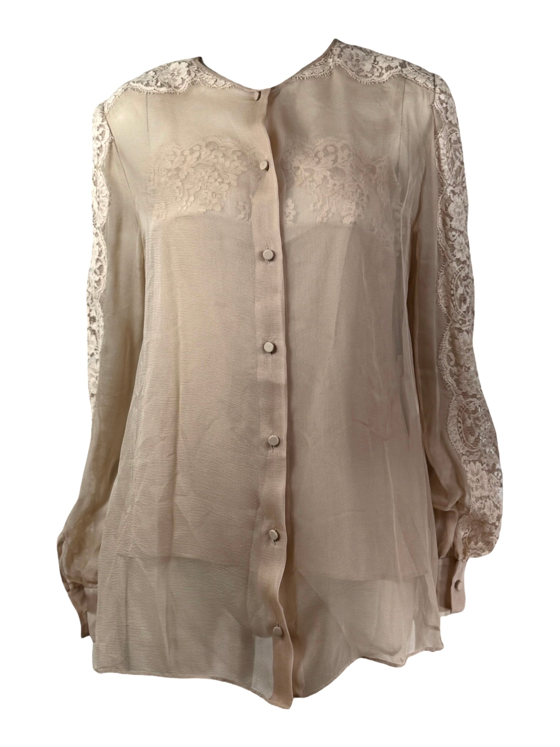 Valentino - Nude chiffon and lace twin-set consisting of a strappy top and a button-down blouse