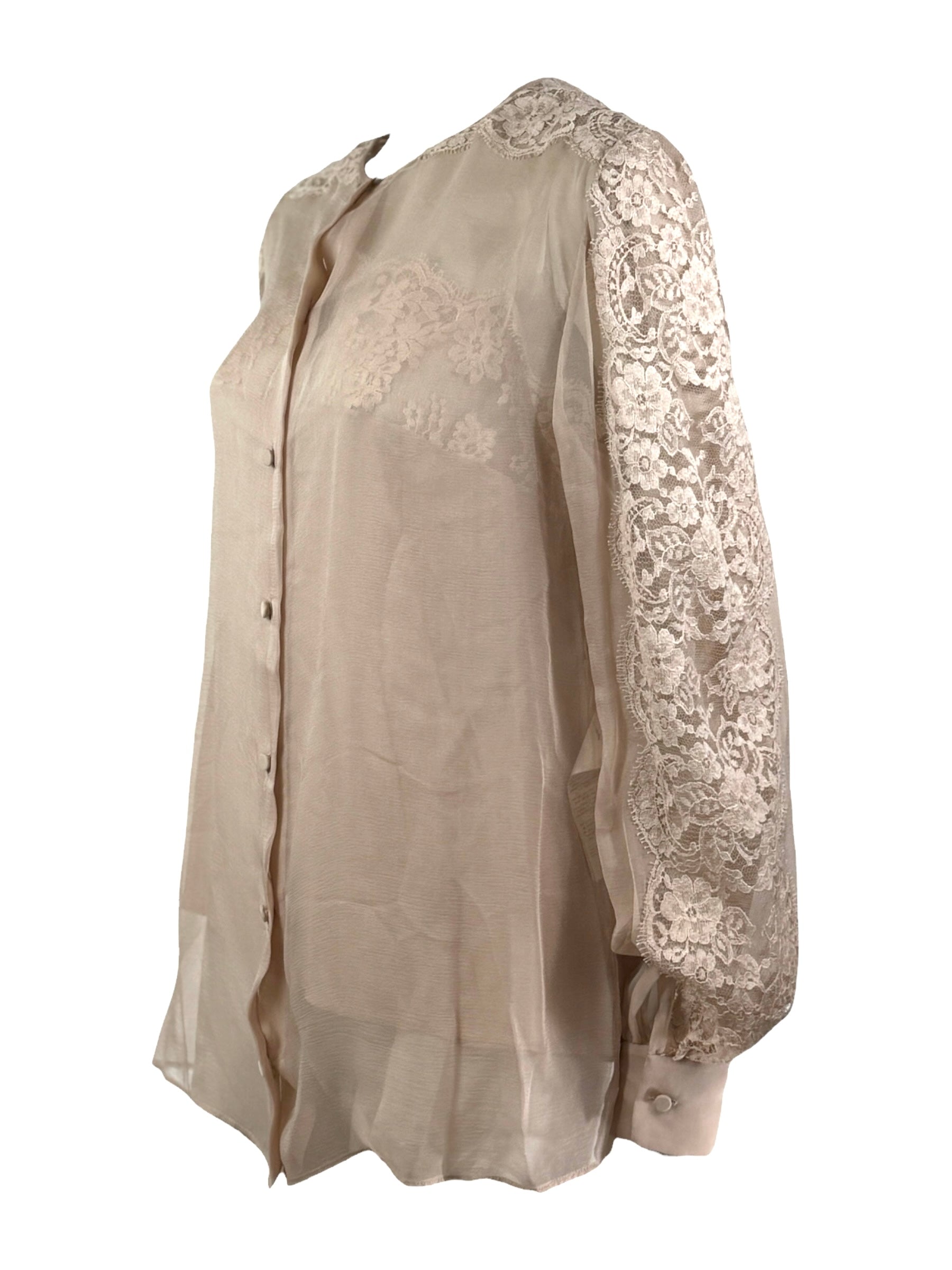 Valentino - Nude chiffon and lace twin-set consisting of a strappy top and a button-down blouse