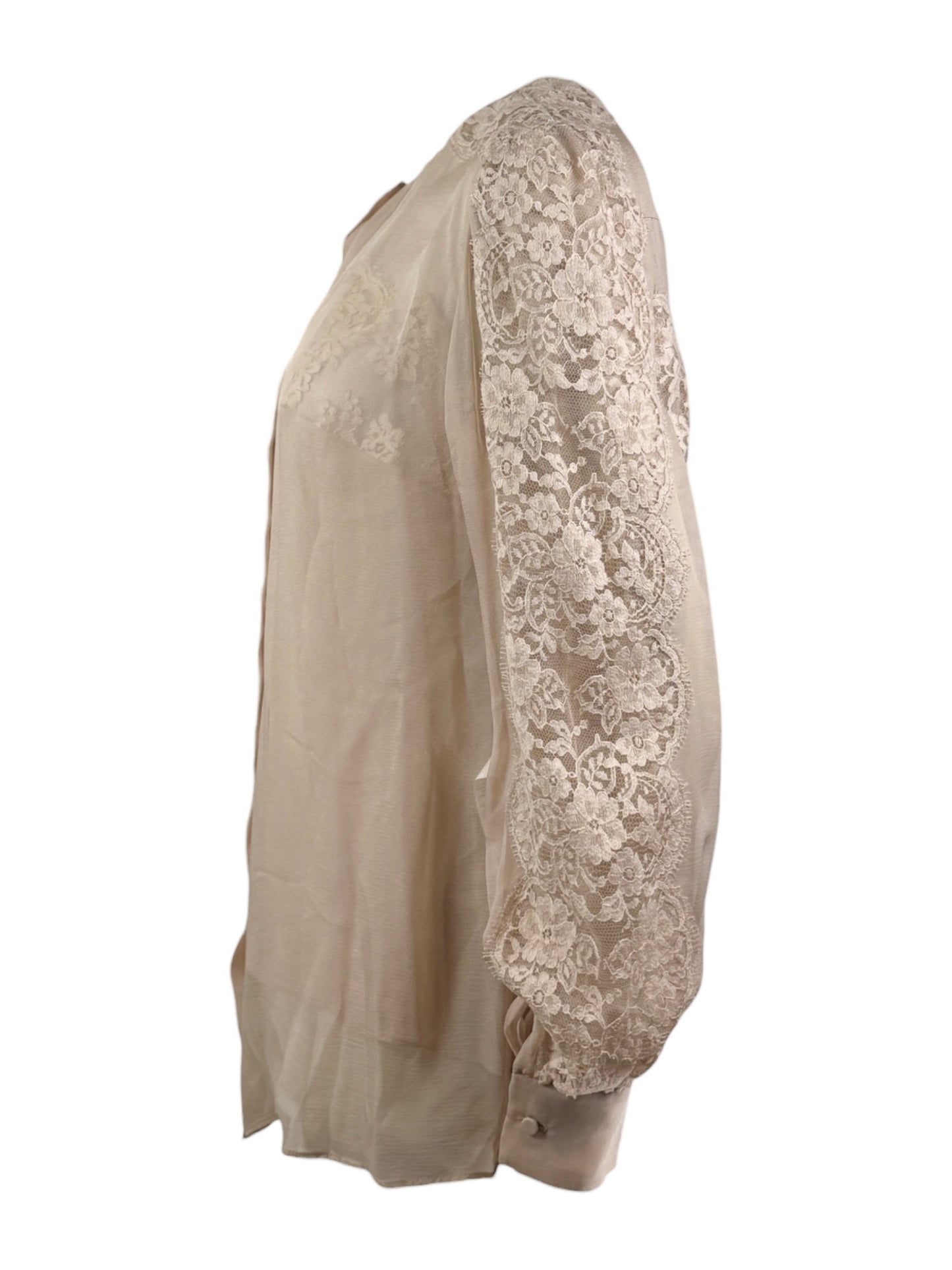 Valentino - Nude chiffon and lace twin-set consisting of a strappy top and a button-down blouse