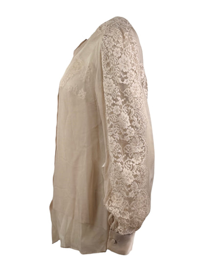 Valentino - Nude chiffon and lace twin-set consisting of a strappy top and a button-down blouse