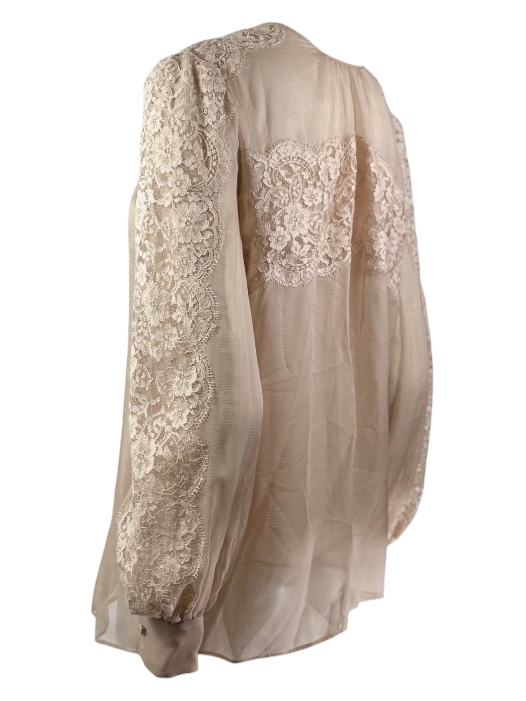 Valentino - Nude chiffon and lace twin-set consisting of a strappy top and a button-down blouse