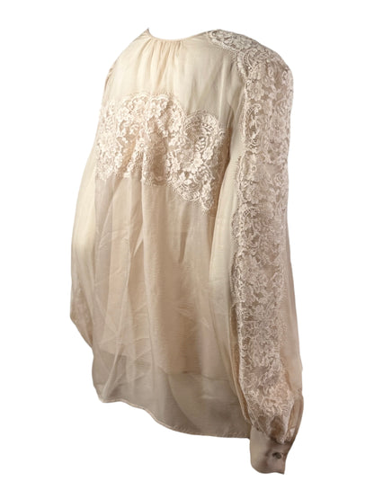 Valentino - Nude chiffon and lace twin-set consisting of a strappy top and a button-down blouse