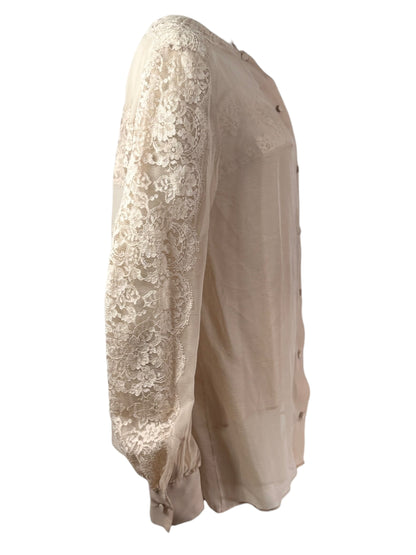 Valentino - Nude chiffon and lace twin-set consisting of a strappy top and a button-down blouse