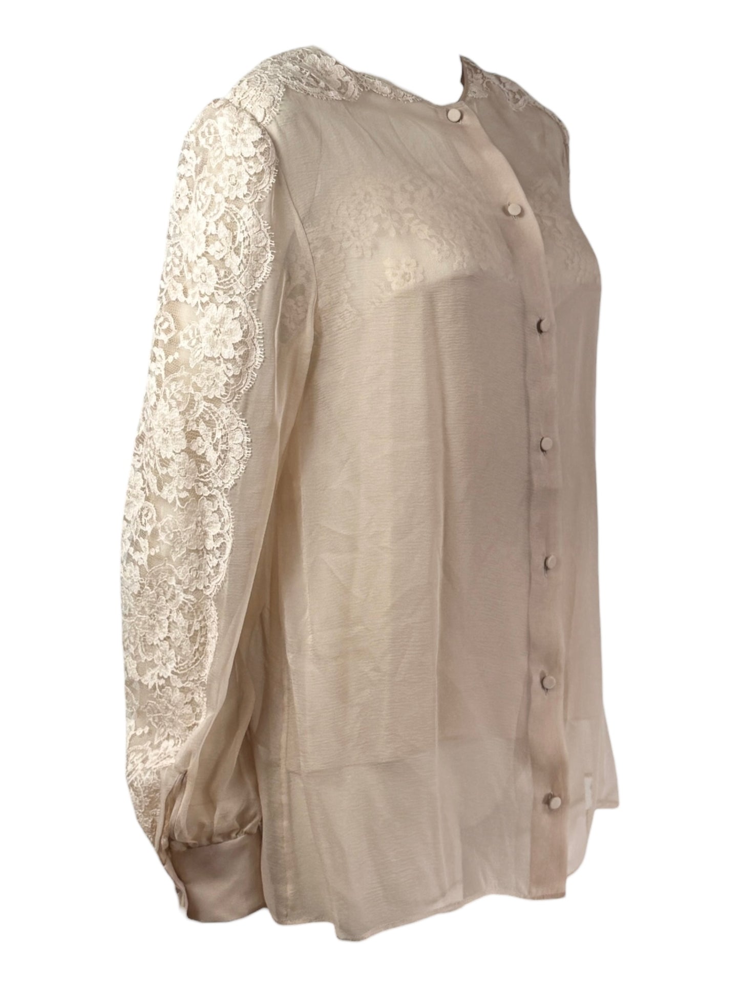 Valentino - Nude chiffon and lace twin-set consisting of a strappy top and a button-down blouse
