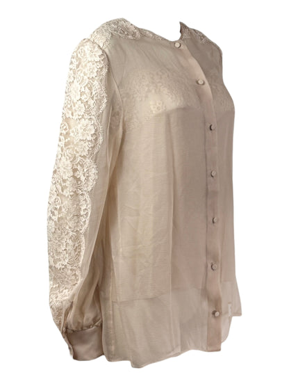 Valentino - Nude chiffon and lace twin-set consisting of a strappy top and a button-down blouse