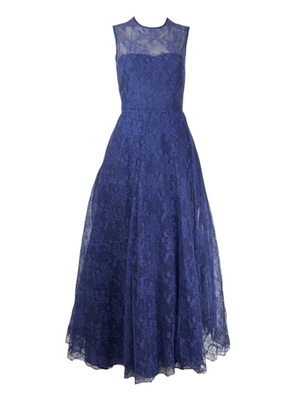 Valentino - Sleeveless navy lace dress