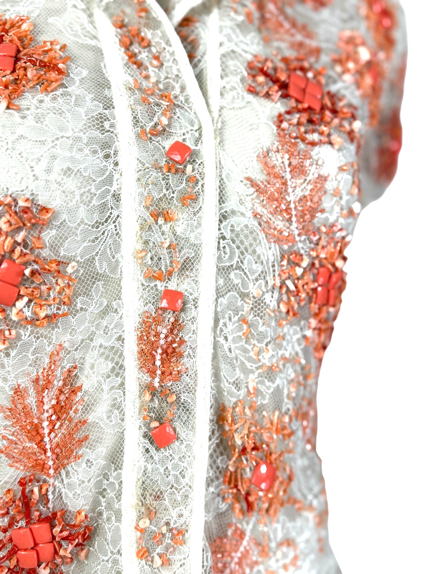 Valentino - Spring/Summer 2002  - Look 41 - Ecru lace top embroidered with coral beads