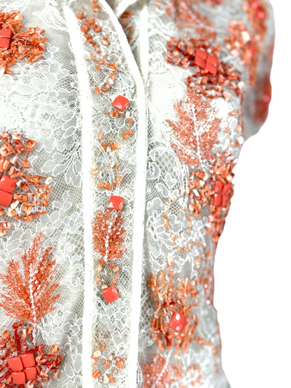 Valentino - Spring/Summer 2002  - Look 41 - Ecru lace top embroidered with coral beads