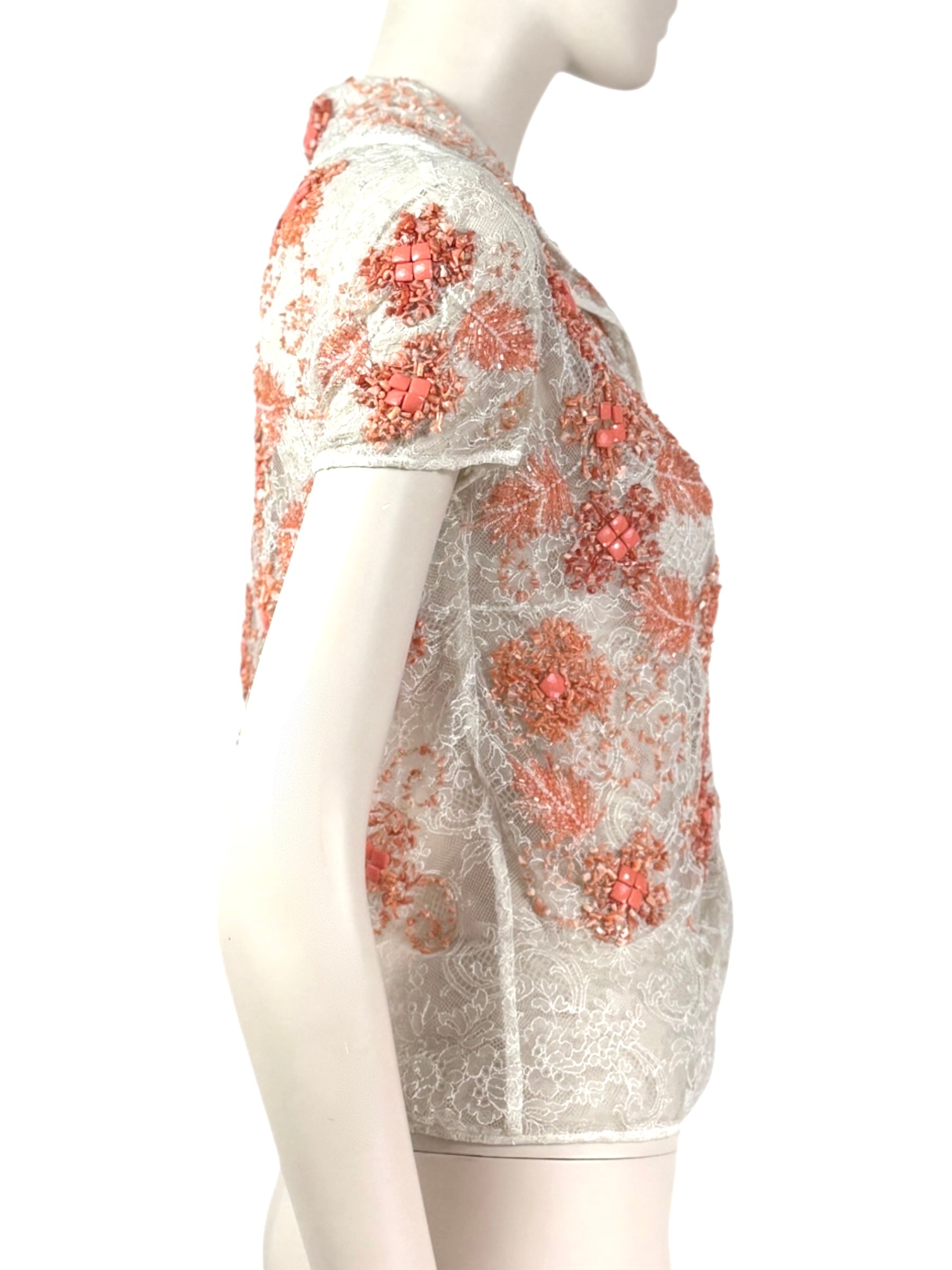 Valentino - Spring/Summer 2002  - Look 41 - Ecru lace top embroidered with coral beads