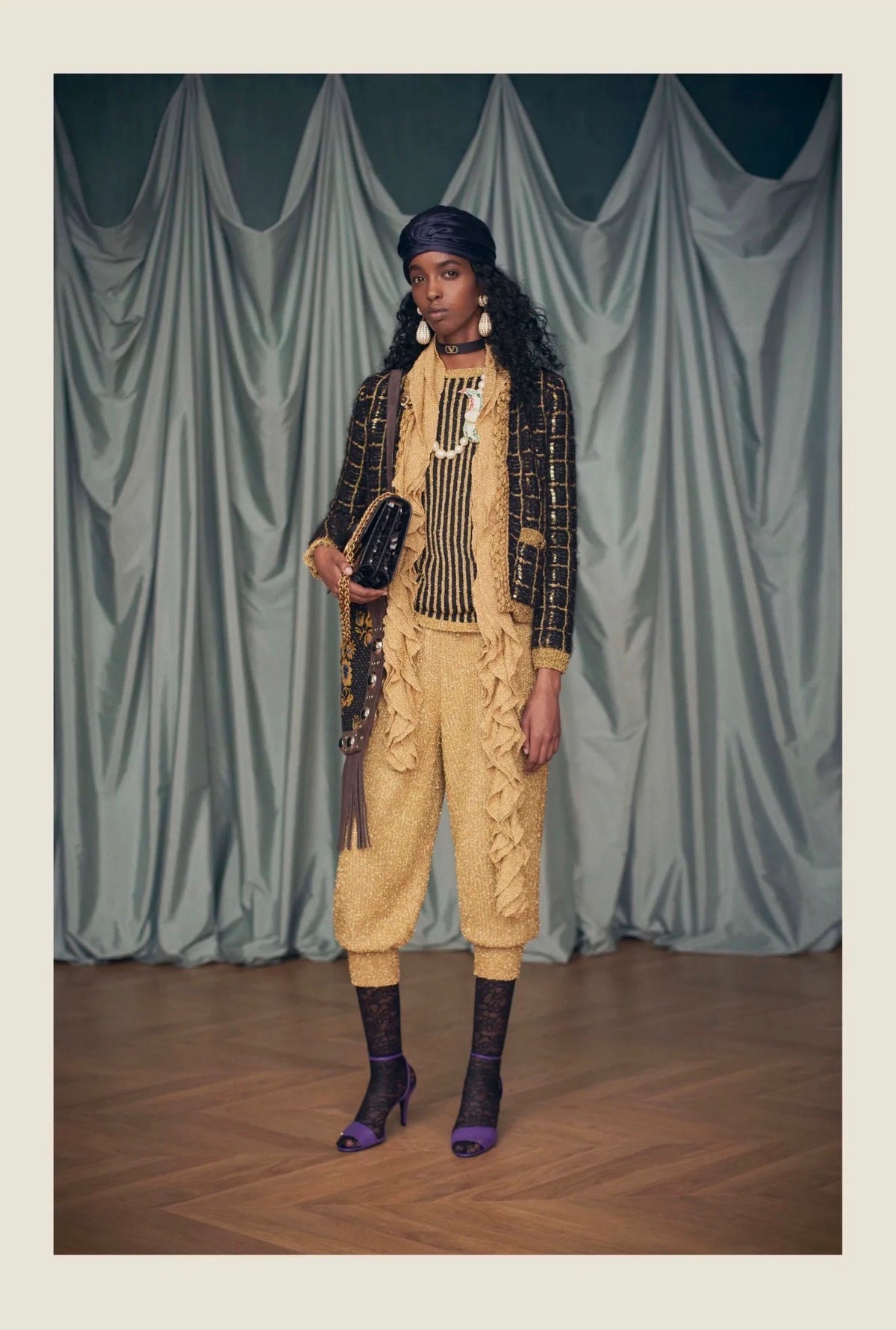 Valentino Alessandro Michele Resort 2025 Look 85 Black gold jacket