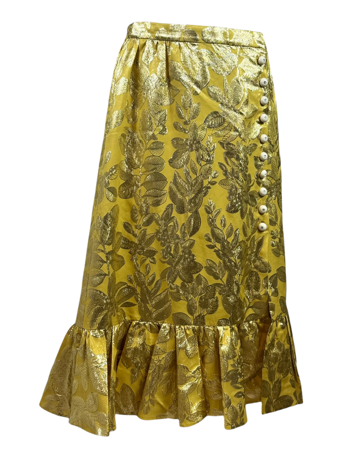 Valentino Alessandro Michele Resort 2026 Après L’Hiver Gold Brocade ruffled skirt