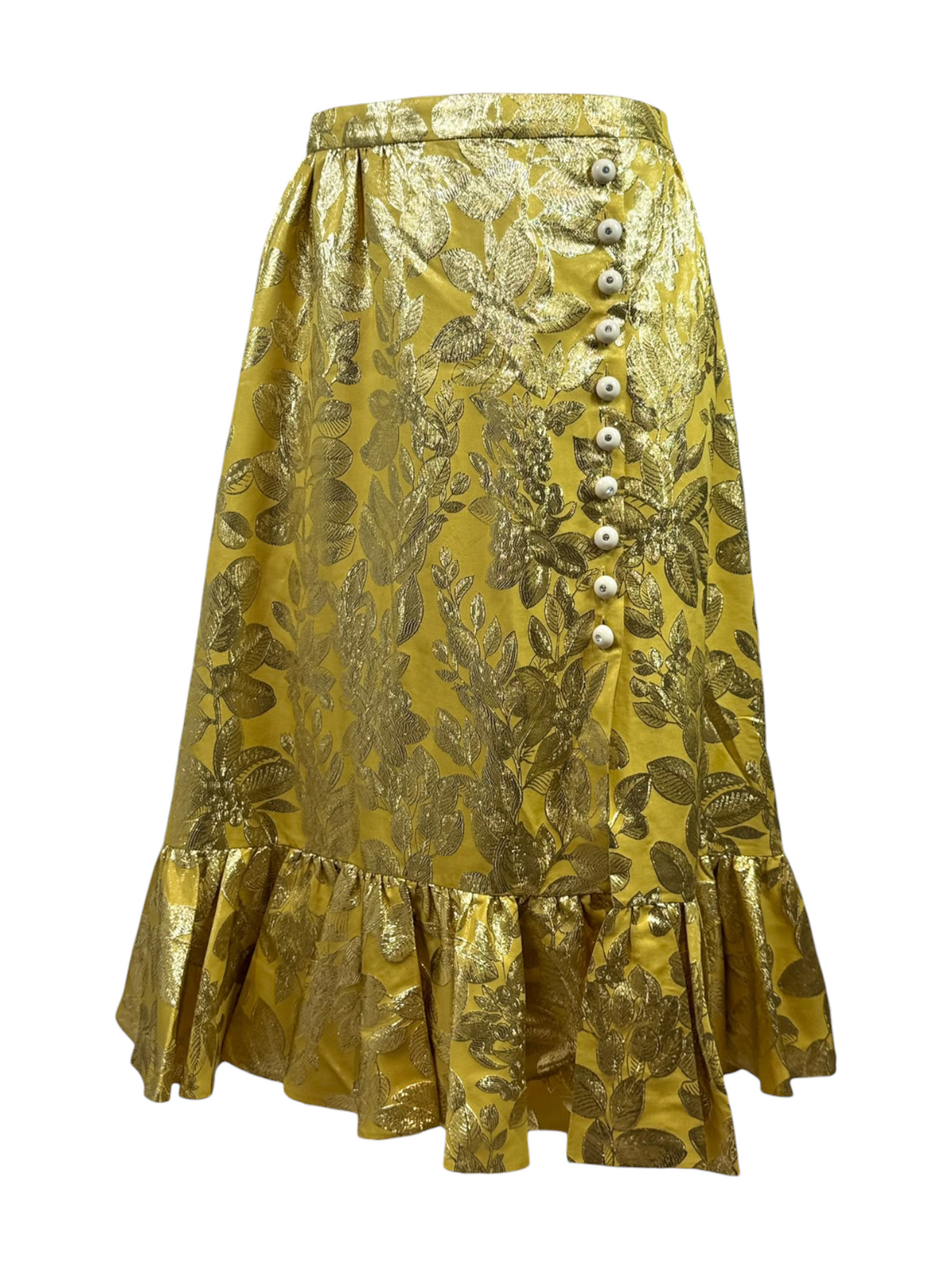 Valentino Alessandro Michele Resort 2026 Après L’Hiver Gold Brocade ruffled skirt