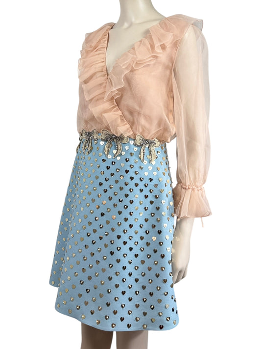 Valentino Alessandro Michele Spring 2025 Blue Pink dress embroidered