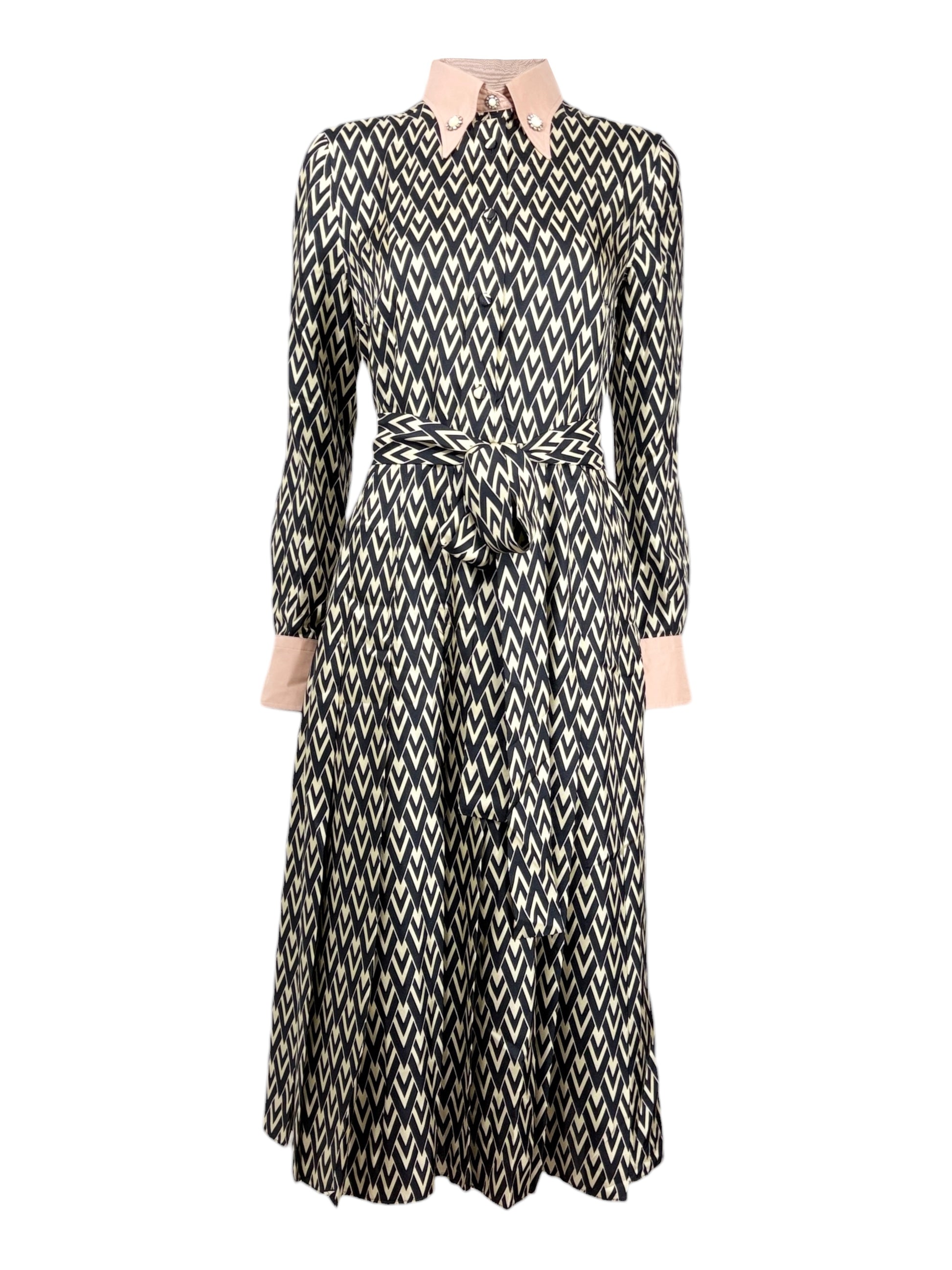 Valentino Alessandro Michele Spring 2025 printed silk chevron dress