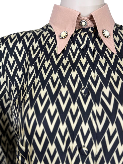 Valentino Alessandro Michele Spring 2025 printed silk chevron dress
